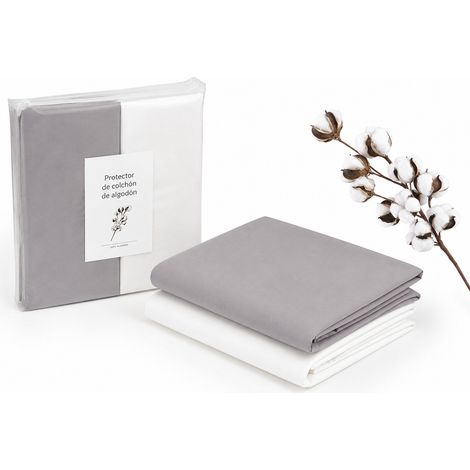 Lenzuolo da letto 100% cotone 80x160, confezione da 2 in grigio perla e bianco. Ideale per i letti Montessori (1/5)