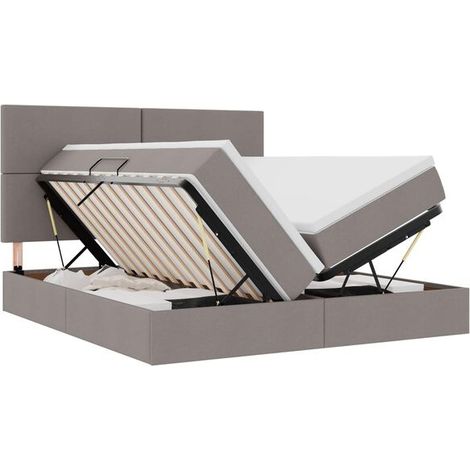 Lit coffre LED avec matelas, taupe, 180 x 200 cm, tissu. (1/5)
