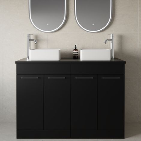 Napoli 460 Matt Black 1200mm 4 Door Vanity Unit for Countertop Basins - 1200mm - Chrome 160mm Handle