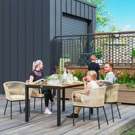Ensemble de meubles de jardin 5 pièces - coussins lavables - 1 table - 4 chaises - kaki - rotin artistique - cadre en acier - pour terrasse