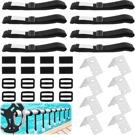Lot de 8 bandes de fixation pour film solaire de piscine - Bandes de fixation et pinces - Enrouleur de piscine mobile - Film solaire pour système d'enroulement mobile - Pour bâches de (1/5)