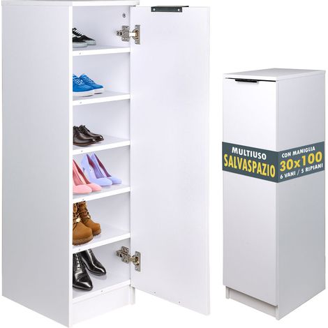 Scarpiera Mobiletto Multiuso in Legno Bianco Mobile Porta Scarpe 30x35x100 cm (1/5)