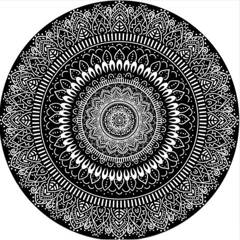 Tapis rond 100 cm noir mandala doux, tapis de salle de bain antidérapant et lavable, jeté de table moelleux pour entrée, salon, chambre, chambre d'enfant (1/5)