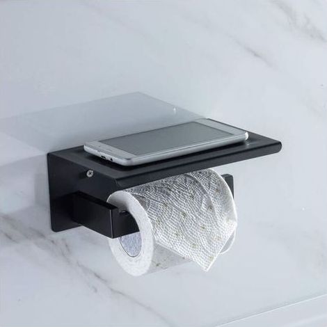 Dérouleur Papier Toilettes Porte Rouleau Support Papier Toilette avec Tablette En Acier Inox SS304 Noir Fixation Invosible et Solide Accessoirs WC (1/4)