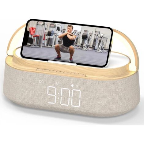 Bluetooth speaker with wireless charging, FM radio and LED night light, ideal for home, bedroom, office or as a gift. (1/5)