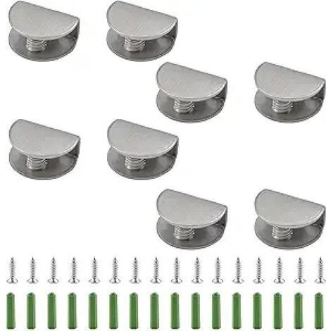 Adjustable stainless steel glass shelf brackets, suitable for cabinets, can be fixed up to 12 mm thick, set of 8 (1/5)