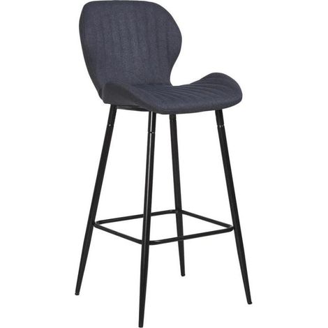 Lot 4 Tabourets de Bar Prado Tissu Gris Anthracite Pieds Métal Noir 51x41x102cm