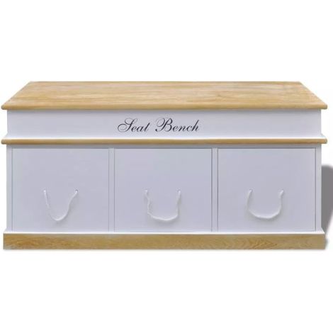 Banc avec rangement 3 tiroirs bois massif clair et blanc Tona (1/5)