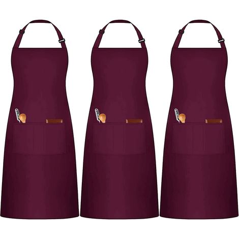 Lot de 3 Tablier, Coton Polyester, 3 Poches, Réglable, Cuisine Restaurant (1/5)