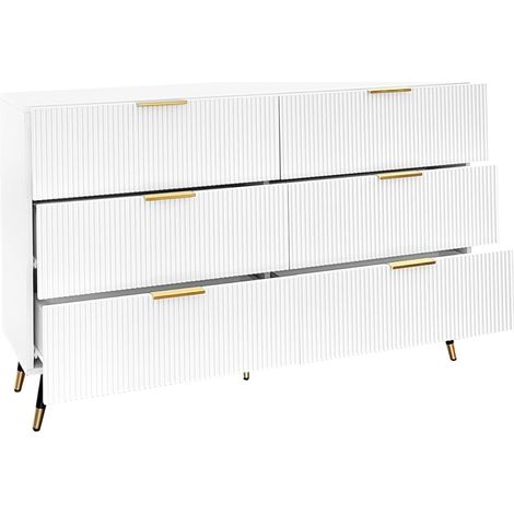 Buffet moderne blanc et or avec 6 tiroirs, 120 x 40 x 77 cm (1/5)