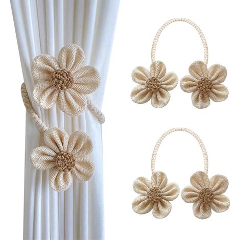 CSPARKV - Paquete de 2 alzapaños para cortinas, alzapaños bohemios para cortinas, alzapaños con diseño floral, alzapaños de moda para cortinas, soporte para cortinas para decoración del hogar, oficina (1/5)