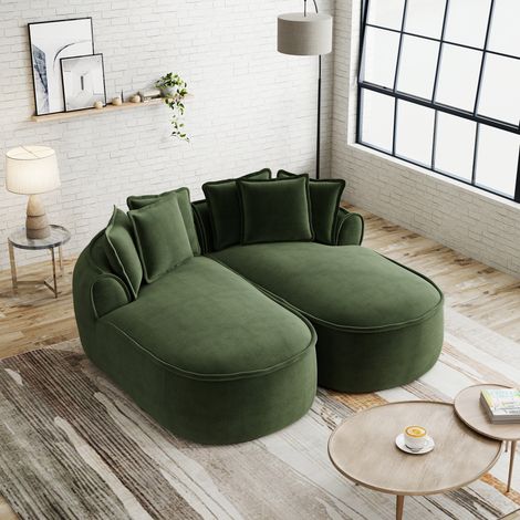 Canapé double Chenille Cloud,design sans cadre,chaise longue double extra large,coussins inclus,sans installation requise,pour le salon,vert