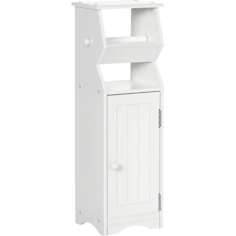 Meuble de salle de bain en MDF blanc avec rangement et porte-papier toilette. 19 x 15 x 56 cm (1/5)