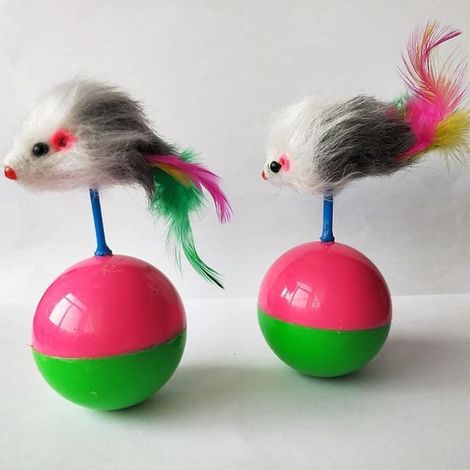 Roue interactive pour chat avec souris à plumes - Jouet interactif pour chat - 2 pièces, couleurs aléatoires - Souris sans ailerons - Articles amusants pour chats (1/4)