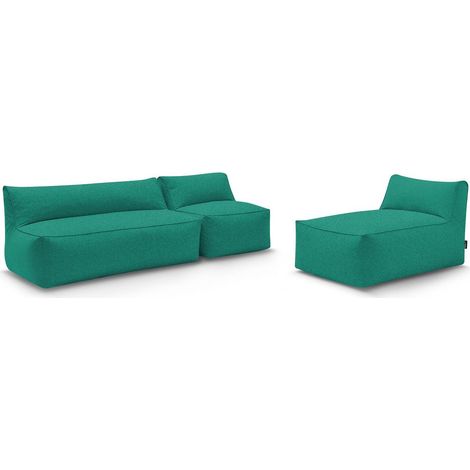 BOBOCHIC - Canapé de jardin modulable RIVIERA avec 1 chauffeuse 1 place, 1 chauffeuse 2 places et 1 méridienne Bleu clair (1/5)