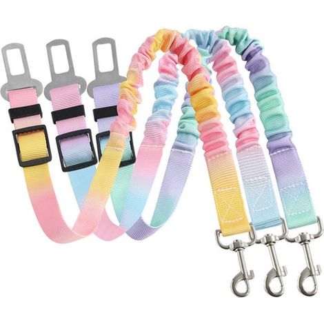 3 cinturones de seguridad ajustables de colores arcoíris para gatos y perros, de nailon amortiguador, ancho de 2,5 cm, ajustable de 60 a 88 cm. (1/5)