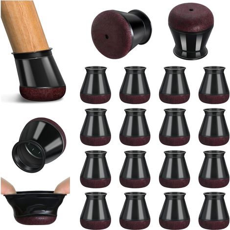 Protection Pied de Chaise, Patins pour Chaises en Silicone avec Feutre épaissi, 16 pièces Noir Petit Patin de Chaise Protections Tampon de Sol, réduire Les Rayures (1/5)