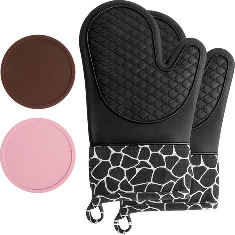 Silicone Gants de Cuisine, Gants de Barbecue Résistant à Chaleur 1 Paire et 2 Maniques, pour Grill BBQ Cuisine Four de Cuisson (1/5)