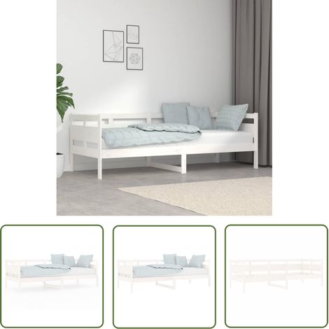 The Living Store Lit de jour sans matelas blanc bois de pin massif 80x200 cm - Lit De Jour - Canapé Lit - Lit Invité - Lit Bois - Meuble Salle Séjour (1/5)