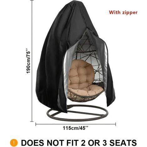 Couverture de Chaise Suspendue Jardin Rotin Osier Fauteuil Suspendu Housse de Protection pour œufs Chaise résistant à l'eau - 190 X115cm (Noir) (1/5)