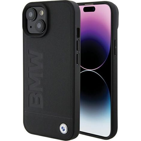 Custodia in pelle nera con stampa a caldo per iPhone 15 Plus / 14 Plus da 6,7" con MagSafe e display BMW BMHMP15MSLLBK. (1/5)