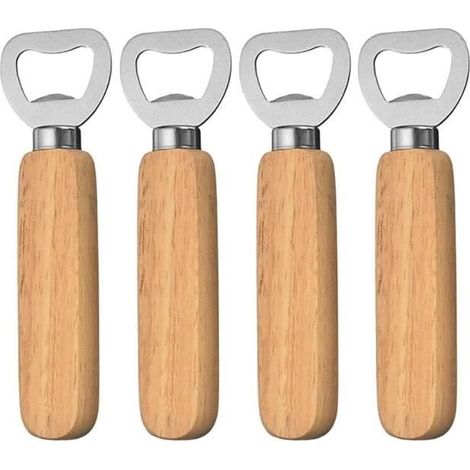 Décapsuleur - Personnalisé - 4 Pièces - Acier Inoxydable - Bois Massif - 14x4x1,8 cm (1/3)