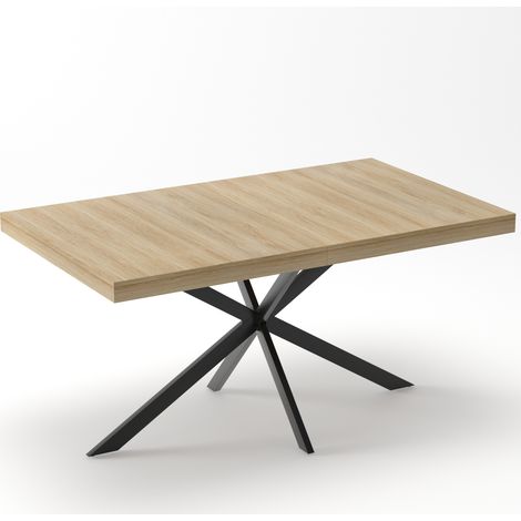 Tavolo da pranzo rettangolare allungabile 140-180 cm con vano contenitore, MDF e metallo, naturale (1/5)