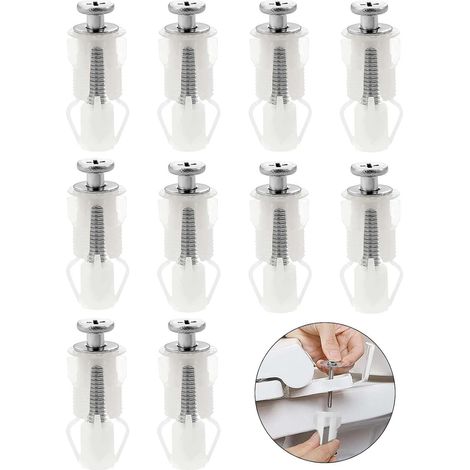 10 Piece Toilet Seat Hinges Kit - Stainless Steel Toilet Seat Fixing Screws - Expansion Screws for Toilet Lid for Toilet Seat Replacement Kits (White) (1/5)