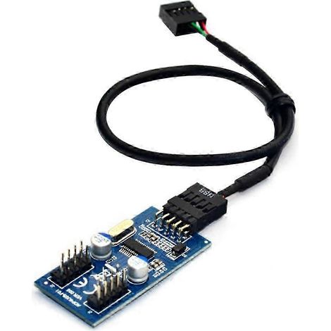 Connecteur USB 9 broches mâle vers 2/4 femelle, câble d'extension pour carte de bureau, hub USB 9 broches, USB 2.0, Connecblue noir SZRH A-GB (1/5)