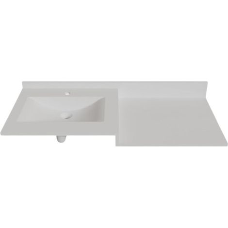 Cuisibane – Plan vasque 120 cm en résine – Vasque déportée à droite ou à gauche – Dosseret intégré et trop-plein moulé – Blanc