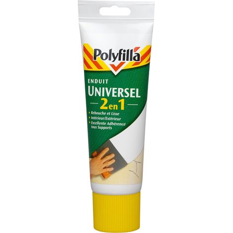Polyfilla Enduit Universel 2 en 1 - Rebouche et Lisse Tous Supports - Intérieur et Extérieur - Pâte tube 330g