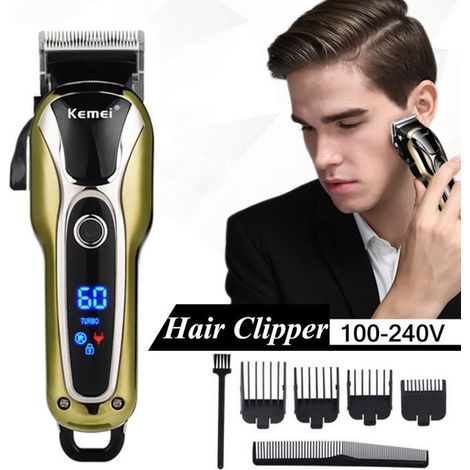KEMEI LCD Tondeuse à Cheveux Sans Fil Rechargeable + Lame Inox. + 4 Peignes Outil Électrique-Ywey