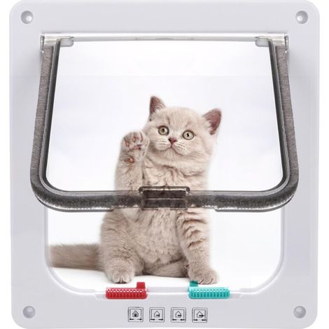 Chatière pour Chat avec magnétique à 4 Voies, 23,5 x 25cm, Porte pour Animaux de Compagnie pour Chats et Petits Chiens, Porte pour Chat avec Tunnel - L - Blanc (1/5)