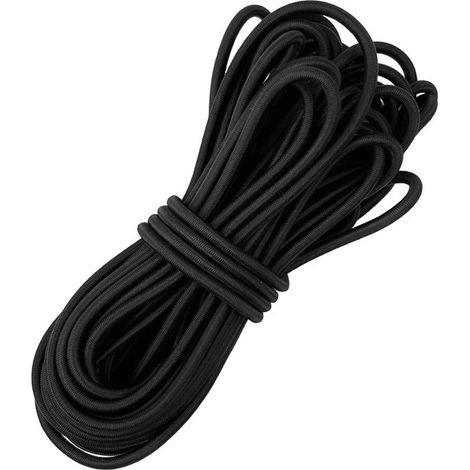 Corde élastique, 10 mètres (2 x 5 m), Ø 2,5 mm. Corde de tension multifonctionnelle pour le camping et le jardin. Souple et robuste. Noire. (1/5)