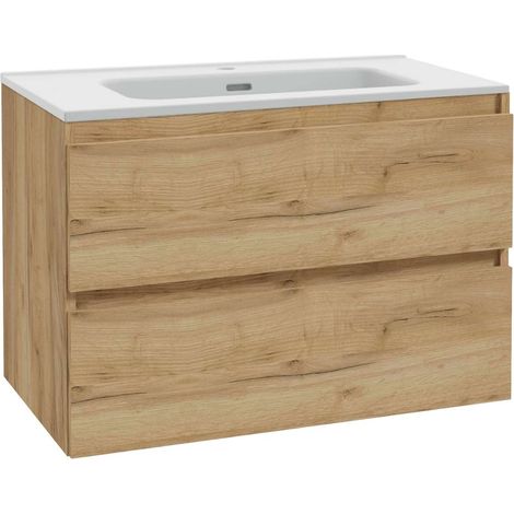 kielle Nefia - Mobiletto con lavabo, 80x55x46 cm, 2 cassetti, rovere dorato 50027S821