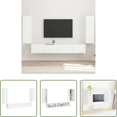 Meuble mural salon - Ensemble de meuble TV mural 4 pcs Blanc Bois d'ingénierie (1/5)