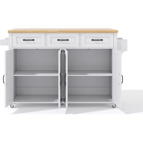 Isola cucina bianca e naturale in MDF con piano ribaltabile 140 x 70 x 90,5 cm (1/5)