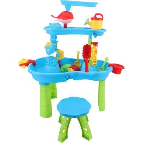 Table d'eau et de sable pour enfants, 3 niveaux, multifonctionnelle, grande table avec chaise, idéale pour la plage, le jardin ou la maison. (1/5)