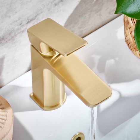 Muro Brushed Brass Finish Basin Mono Mixer Tap Square Style, Without Waste (1/3)