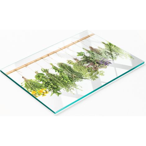 Tabla de vidrio decorativa multifuncional para cocina con enrejado de hierbas, 80x52 cm. (1/5)