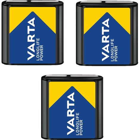 Set di 3 batterie alcaline Varta LL Power MN1203 da 4,5 V piatte per torcia a LED. (1/3)