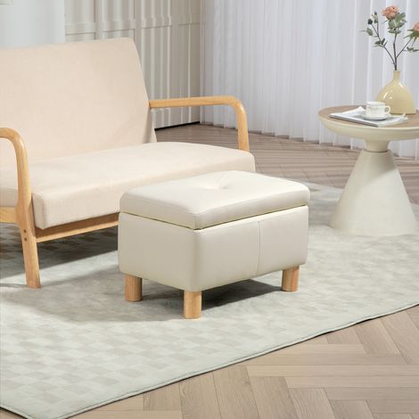 Malle Rangement Chambre Rembourré Pu Établi Pieds Crème Mobilier Intérieur Bois 33l 60x38x40cm (1/4)
