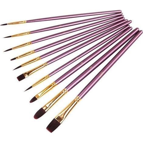 Lot de 10 pinceaux d'artiste en nylon pour peinture artistique, pinceau acrylique, pinceau fin pour peinture artistique, aquarelle (1/4)