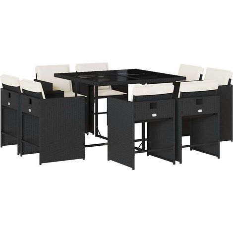 Maison Exclusive - 9-tlg. Garten-Essgruppe mit Kissen Schwarz Pol