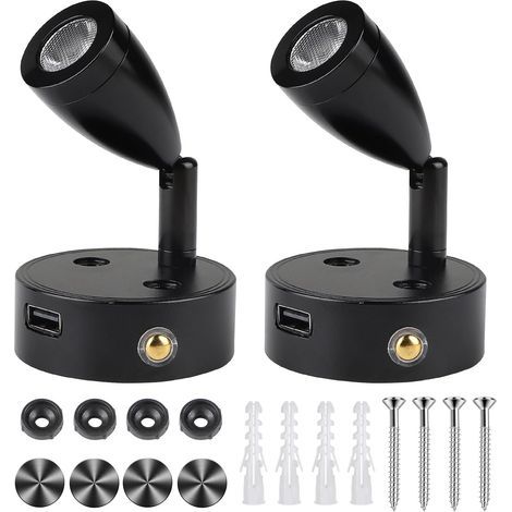 Set of 2 12V LED Lamps, Dimmable, USB Port, 3W, 180 LM, 360° Rotation, For Camper Vans (1/5)