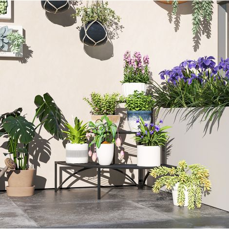 MEUBLIV Portapiante 87 x 60 x 60 cm nero – 3 livelli, senza materasso (1/5)