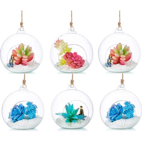 Terrarium en Verre Suspendu 6 Pièces Grande Ouverture Vase Plante Boules 12cm Fleur Vase Pot Boules De Verre la Conception de Bricolage de Jardin de Mariage à la Maison (1/5)