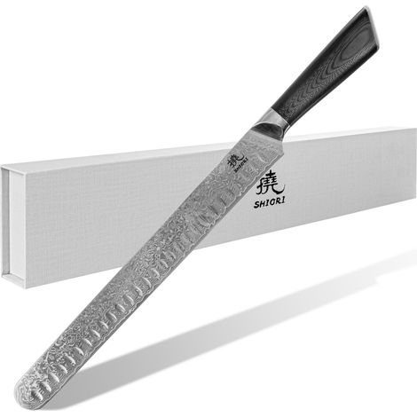 Shiori 撓 Niku Nagai - coltello per kebab e prosciutto in acciaio di Damasco (1/3)