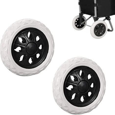 Lot de 2 roues de rechange en caoutchouc pour chariot, roues en plastique avec mousse, design noir tendance, pour chariots de courses et autres chariots, antidérapantes