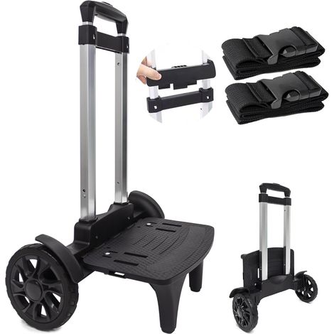 Chariot à dos pliable en alliage d'aluminium avec 2 grandes roues de réservoir, chariot à main pliable avec sangles à bagages pour sacs, sacs à déjeuner, sacs de golf, adolescents, adultes, école (1/5)